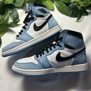 Nike Air Jordan Retro High OG University Blue, White, and Black Sneakers Size 8